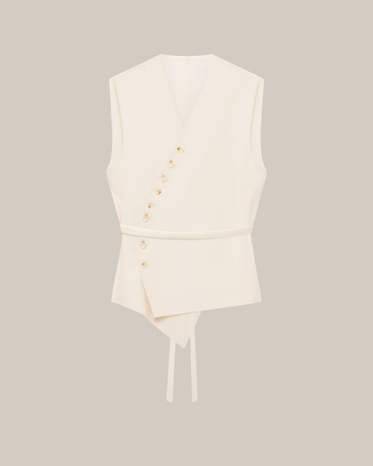 Sleeveless Waistcoat & Straight-Leg Trouser Ivory