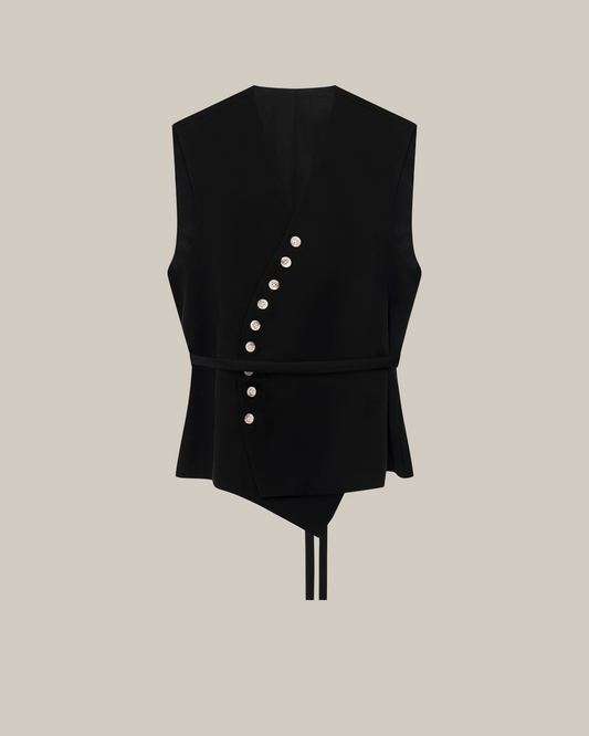 Sleeveless Waistcoat & Straight-Leg Trouser Black