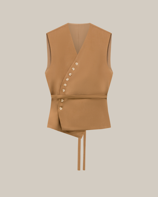 Sleeveless Waistcoat & Straight-Leg Trouser Beige top