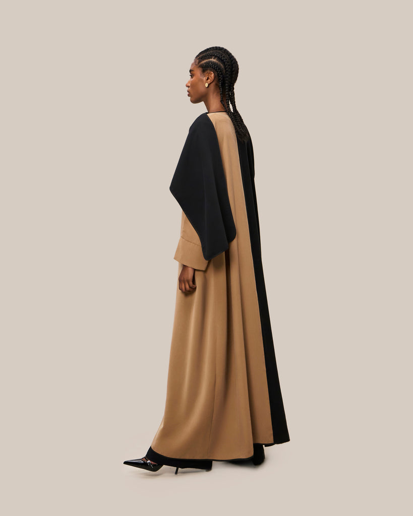 Two-Toned Cape Abaya Beige and Black