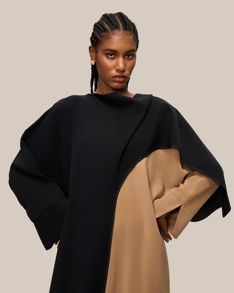 Two-Toned Cape Abaya Beige and Black