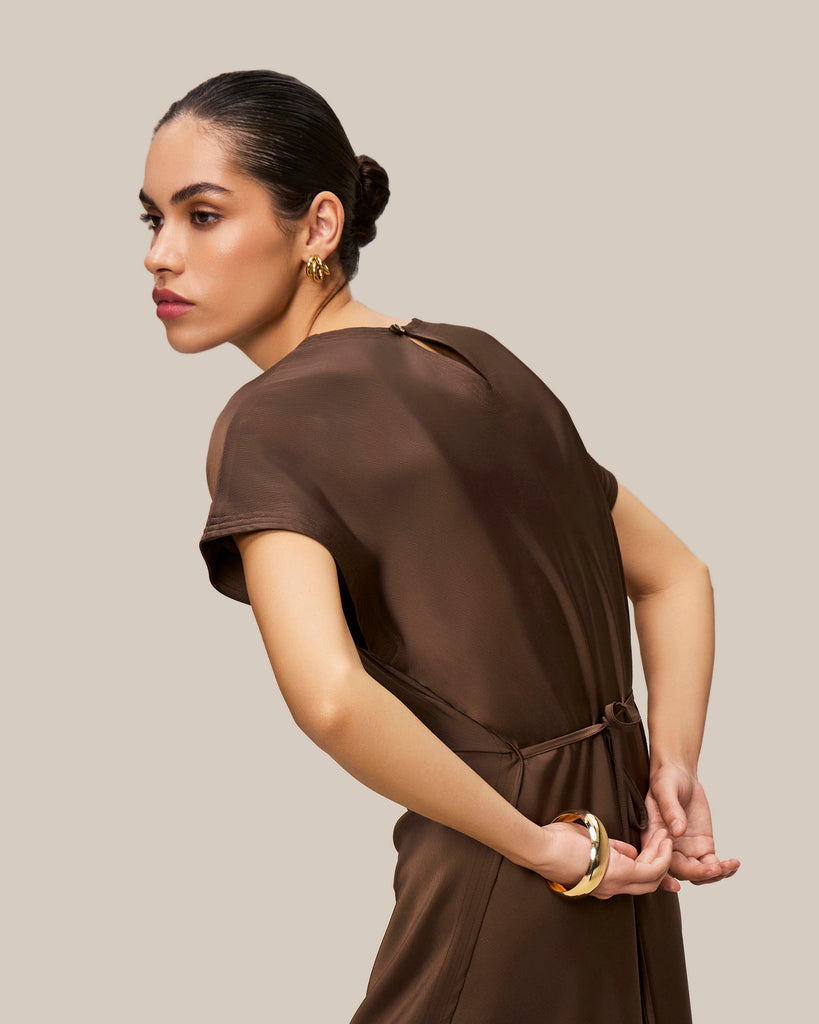 Flowy Wrap Dress Brown